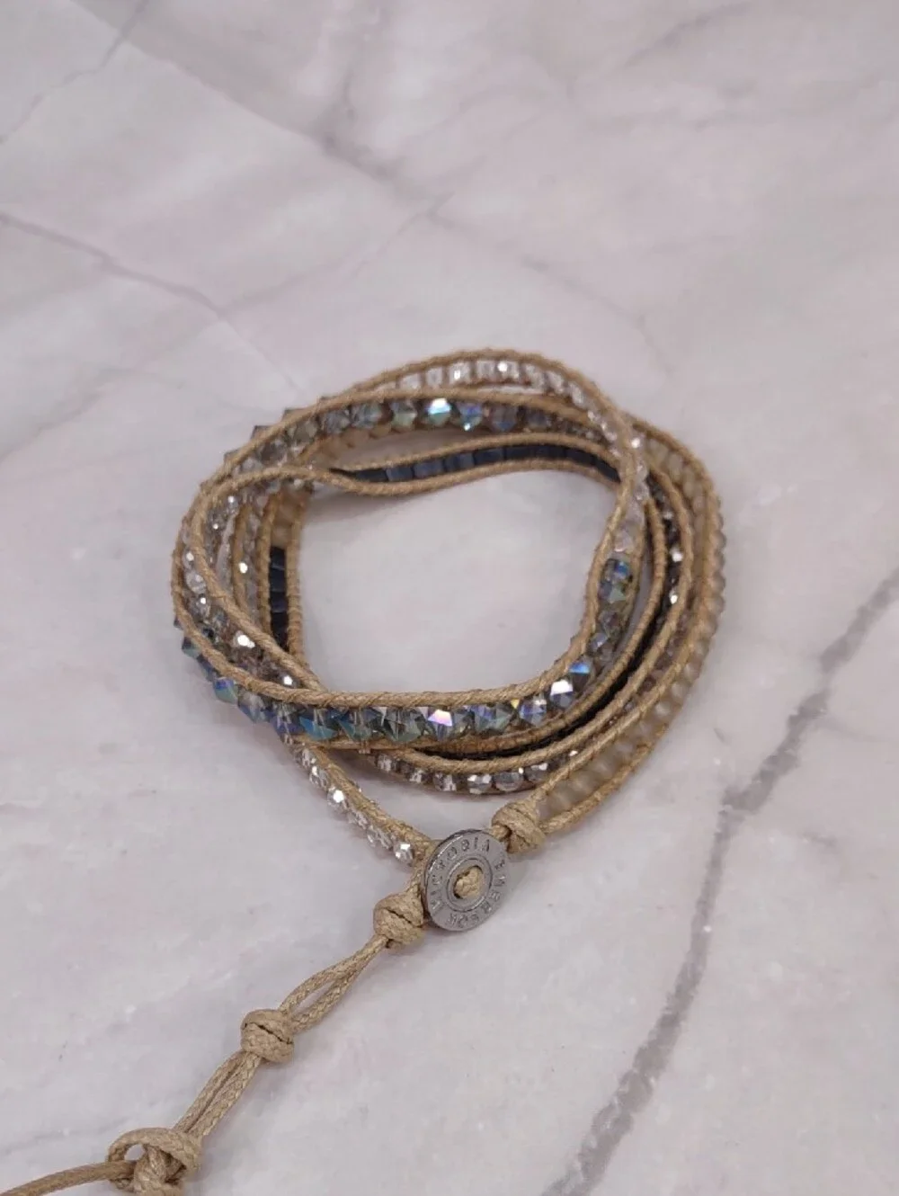 Victoria Emerson Multi-Strand Beaded Wrap Bracelet - Blue, Clear, Tan